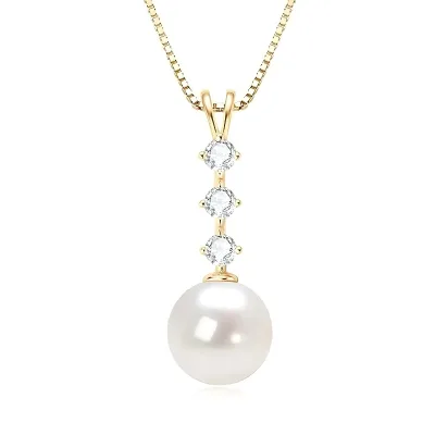 Fashion Pearl 925 Sterling Silver Round Pendant Necklace with Moissanite Box Chain Gold Plated Women's