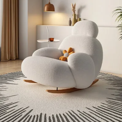 Modern White Cream Fabric Rocking Recliner Casual Leisure Style Lazy Sleep Sofa Internet Popular for Living Room