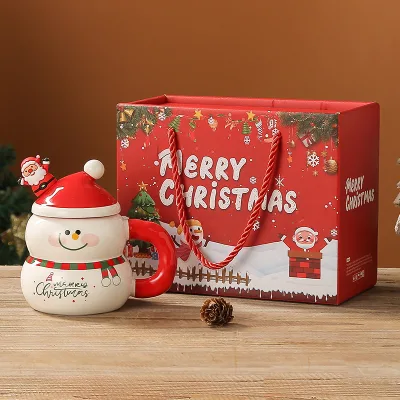 Creative Eco-Friendly Christmas Ceramic Mug Lid Spoon Large Capacity Cartoon Design Color Box Packaging-Cross-Border Christmas