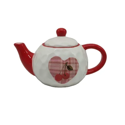 2025 New Design Christmas Teapot Ceramic Cherry Teapot Set Custom Clay Cherry Coffee Pot