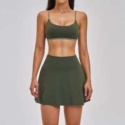 Beautiful Back Set Tennis Skirt Casual Quick-dry Set Outdoor Running Sportswear Set