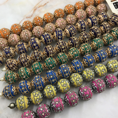 Tibet Beads Round Beads Hand Made Nepal Style Bead Clay with Zinc Crystal Rhinestone