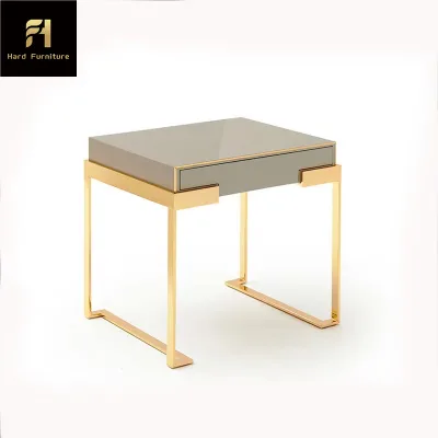 Metal Frame Simple Design Stainless Steel White Side Nightstand Minimalist Bedside Table Night Small Night Stand