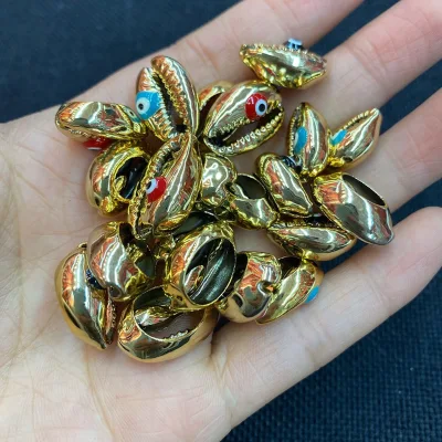 Gold Plated Natural Sea Shell Back Cut Cowrie Shell Beads Eye Printing Gold Seashell Beads Shell Conch Beads for Jewelry Making