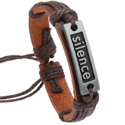 Mens Vintage Leather Wrap Wrist Band Metal Charms Cowhide Hemp Rope Bracelet Wholesale gift