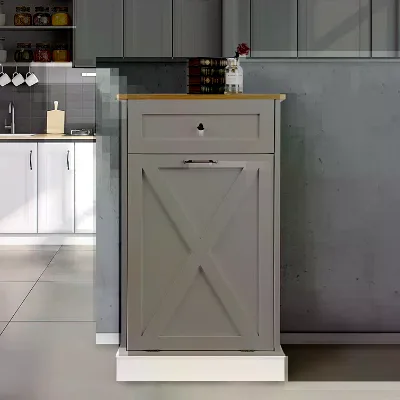 Tilt Out Trash Cabinet 10 Gallon Wooden Free Standing Cabinet Space Saving and Concealment Tilt-out Trash Cabinet