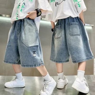 Boys' Korean Style Summer Denim Shorts Lightweight High Waist Elastic Waistband Thin Trendy Children's Clothing