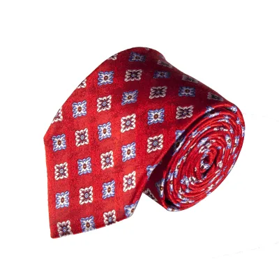 Best Men's Neck Tie 100% Silk Handmade Men's Necktie  Neat Geometric Pattern Woven Classic Red Ties for Party Wedding