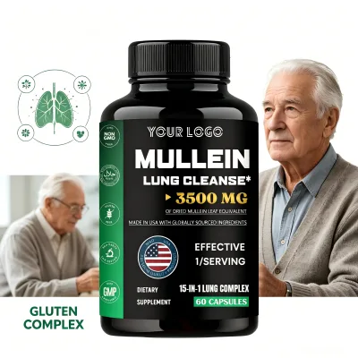 OEM Lung Support Vegan Mullein Leaf Extract Lung Cleanse Capsules 60 Count Immune Support & Lung Detox for Adults