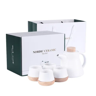 Hotsell Modern Ceramic Tea Set with Wooden Base 1 Tea Pot 4 Cups Porcelain Coffee & Tea Cups
