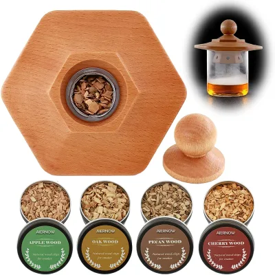 Cocktail Smoker Kit Smoke Stack Old Fashioned Whiskey Bourbon Smoker Kit Gift 4 Pack of Cherry, Hickory, Apple & Oak Wood Chips