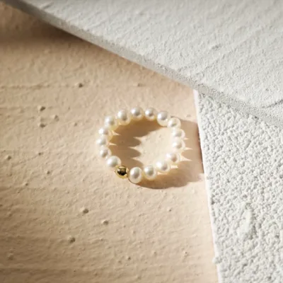 Woman Design 2024 100% Handmade Custom Natural Adjustable Link Simple Freshwater Pearl Ring for Wedding or Anniversary Occasion
