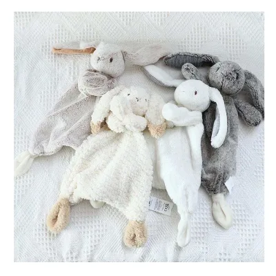 Wholesale Baby Shower Gift Bunny Toy Soft Plush Comforter Lovey White Security Blanket