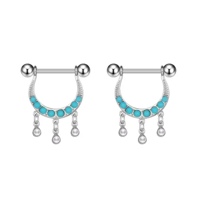 Set 5 U-Shaped Turquoise Nipple Rings 316L Surgical Stainless Steel Body Piercing for Engagement Parties Gifts for Women Girls