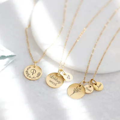 Hainon Diy Pattern English Name of Women Collarbone Chain Stainless Steel Good Luck Round Plate Necklace
