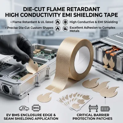 Die-cut Flame Retardant High Conductivity EMI Shielding Tape for Electric Vehicle EV Battery Management System Enclosure Barrier