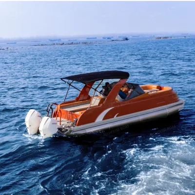 Fiberglass Pontoon Boat Scenic Sightseeing Passenger Cruiser Comfortable Lounge Fishing Vacation Outdoor Adventure