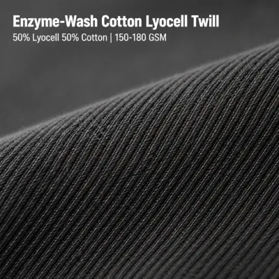 Washed Cotton Lyocell Blend Twill Fabric Charcoal Grey 150 180 Gsm for Casual Shirt Trousers