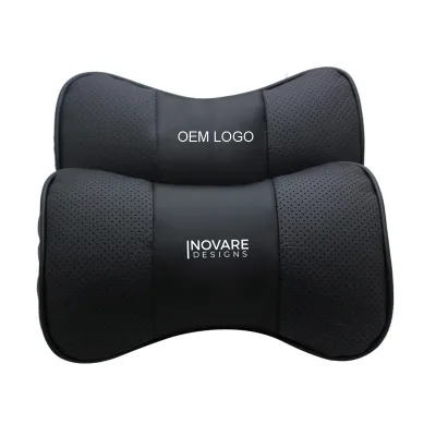 Premium Car Pillow OEM Design Genuine Leather Car Seat Headrest Neck Pillow with PP Cotton