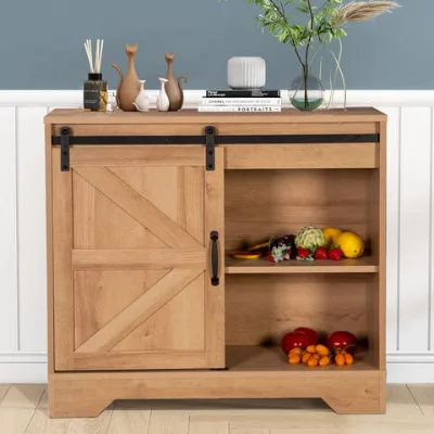 Farmhouse Sideboard Cabinet, Storage Cabinet with Doors and Shelves,Wood Buffet Cabinet for Kitchen, Living Room, Entryway, Brown