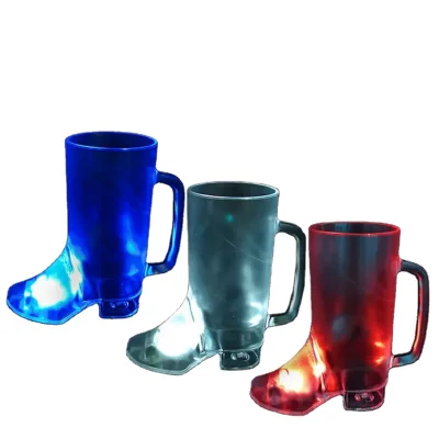 Custom Printing Logo LED Light up 16 Oz Flashing Party Plastic Cowboy Boot Beer Cup Glass