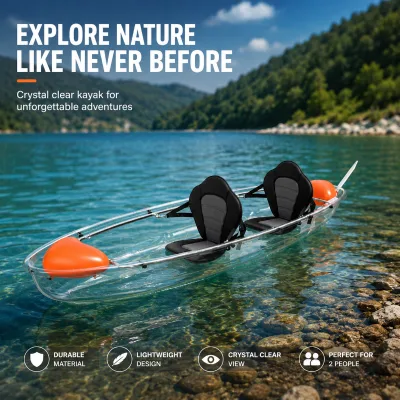 Transparent 2-person Kayak Stable and Durable Suitable for Ocean Lake and River Fishing and Outdoor Sports.