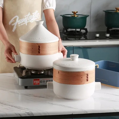 Japanese Ceramic Steamer Household Casserole with Steamer Soup Pot Open Flame High Temperature Resistant Stone Tagine Casserole