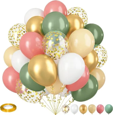 JYAO Vintage Green Pink Balloons Set Green Pink Platinum Confetti Balloons Birthday Party Decoration