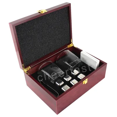 Good Quality Metal Silver Whiskey Chilling Stone and Whiskey Stainless Steel Stone and Granite Coaster With Glasses Gift Set