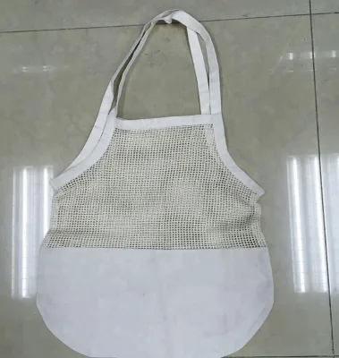 Reusable Cotton Net String Shopping Bag with Canvas Bottom and Customized Label