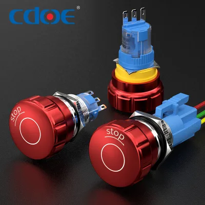 IP67 Waterproof Emergency Button 16mm 19mm 22mm 5A NC Aluminum Emergency Stop Switch for Medical Equipment