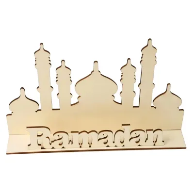 Eid Mubarak Home Table Decorations Ramadan Mosque Wooden Ornaments Muslim Carved Moon Star Eid Decorations