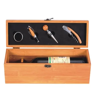 Luxury Bamboo Wood Wine Bottle Opener Set Including Metal Glass Accessories for Bar Parties Weddings Box Packaging Included
