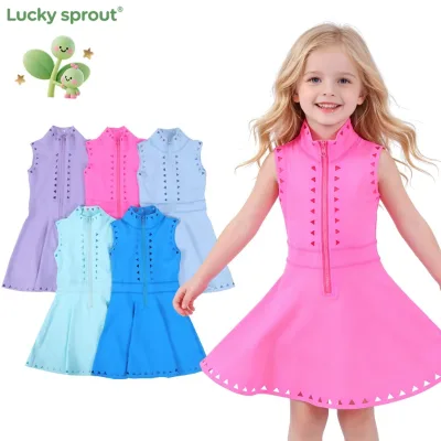 Girls Sleeveless Zipper  Dress Hollow Out One Piece Swimsuit  Kids Beachwear for Summer Pool Party and Water Girls' Yoga Dress