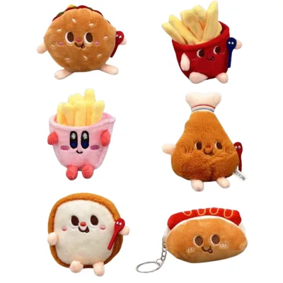Simulation Food Plush Keyring Mini Fast Food Hamburger Toast Hot Dog Fried Chicken Leg Fries Plush Doll Bag Accessory Ornament