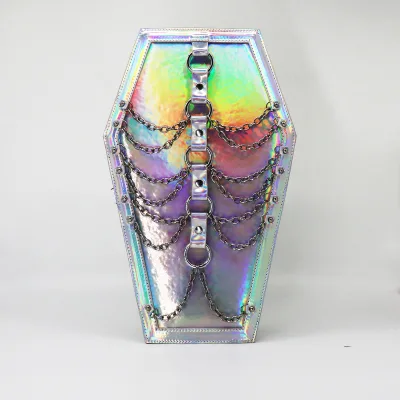 Designer Bag Factory Gothic Coffin Shaped Bags Holographic PU Leather Dark Style Chain Purse for Halloween