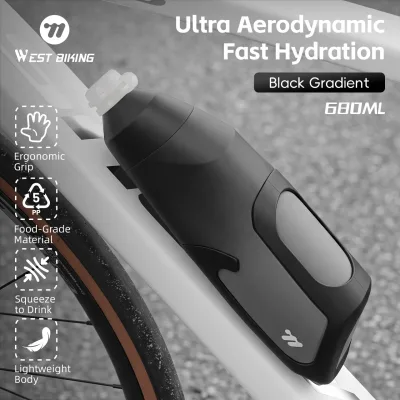 WEST BIKING Portable Aero Water Bottle and Cage Set 680ml Aerodynamic Cycling Water Bottle Food Grade PP5 for Road Bike Racing