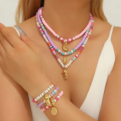 Hot Selling 2026 Fashion Korean Ins Style Colorful Acrylic Necklace Bracelet Set Sweet Fresh Pendant Jewelry for Women