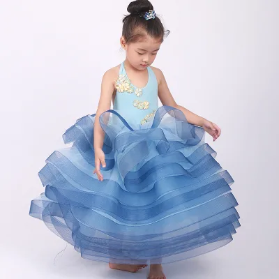 Polyester Cotton Beaded Layered Skirt Suits Birthday Photo Shoot Accepts Custom Wholesale Children Dress