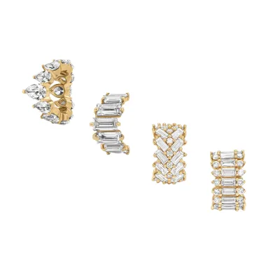 Gemnel Gold Plated Sterling Silver Multi Cut White Zircon Spacer Beads Baguette Loose Charms for Bracelet Necklace DIY Jewelry