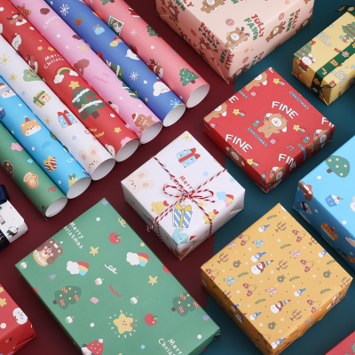 Christmas Tree Design Kraft Paper Santa Claus, Cardinal and Snowflakes Christmas Wrapping Paper