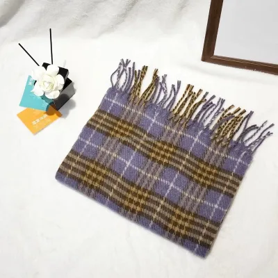 Women's Winter Fashion Long Scarf Shawl Plaid Pattern Wool Material Warm Lattice Blue Stars Quick Dry