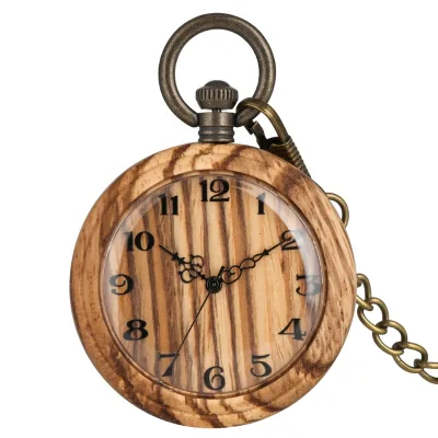 Custom OEM Old Vintage Antique Wooden Pocket Watch Spirit Pocket Watch With Chain Montre De Poche