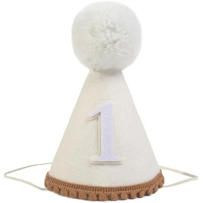 Children's Number Shape Beige Felt Birthday Hat HB-101 for 1-Year-Old Baby Indoor Use High Quality Photo Props