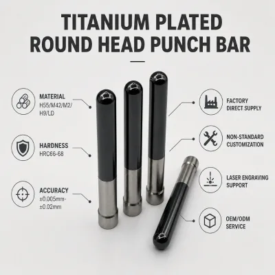 Custom Titanium Plated Round Head Punch Pin High Precision Mirror EDM Punch for Cold Heading Fastener Die Manufacturing