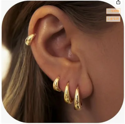 JOYFFO 14K Gold Dainty Lightweight Chunky Small Huggie Hoop Earrings for Women 4PCS Stackable Piercing