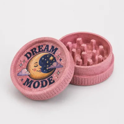 Pink Wheat Straw 2 Part Cartoon Moon Star Art Eco-Friendly Biodegradable Pocket Herb Grinder