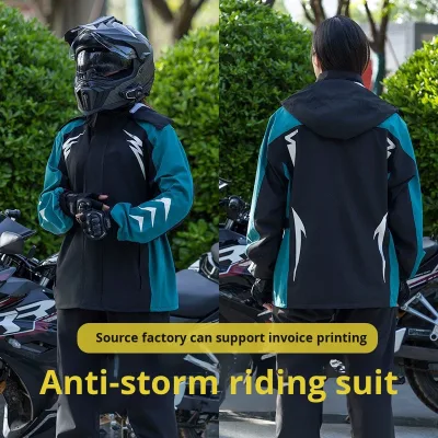 Men's Two-Piece Heavy Rain Motorcycle Raincoat with PVC Material Modern Style