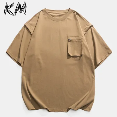 KM Unisex Summer T-Shirt with Custom Logo 100% Cotton Knitted Neck Oversized Fit Printed Pattern Pure Color Fashion Design