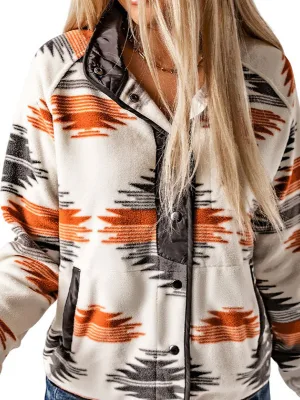 Winter New Women's Long Coat Wholesale European American Ethnic Style Printed Cardigan Fashion Versatile Color-Contrast Thick